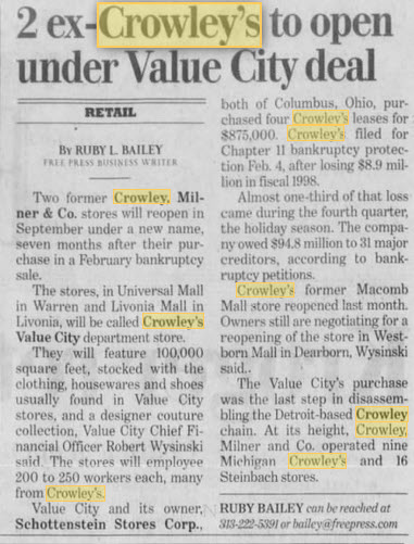 Crowleys - Aug 1999 The Beginning Of Value City (newer photo)